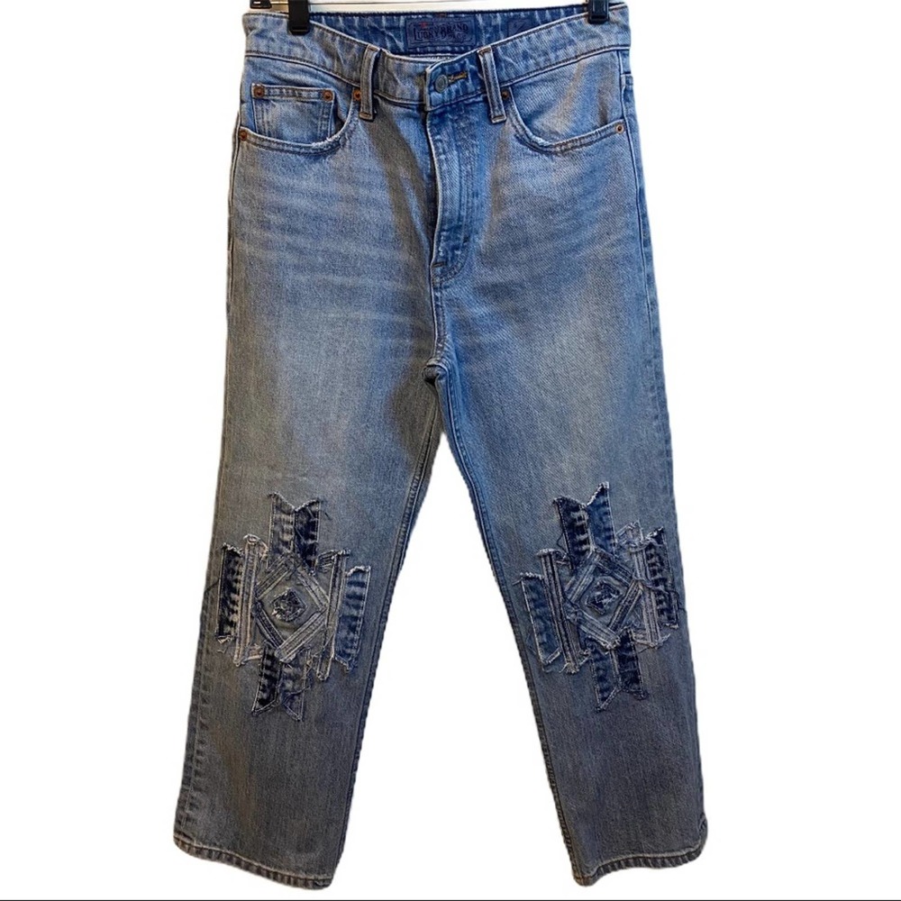 Sold Lucky Brand Patchwork Cropped Jeans Size 6 - Picture 2 of 12